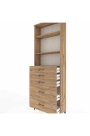 Arges Dolap 3 Raflı 5 Çekmeceli 88x30x243 Çam-Çam