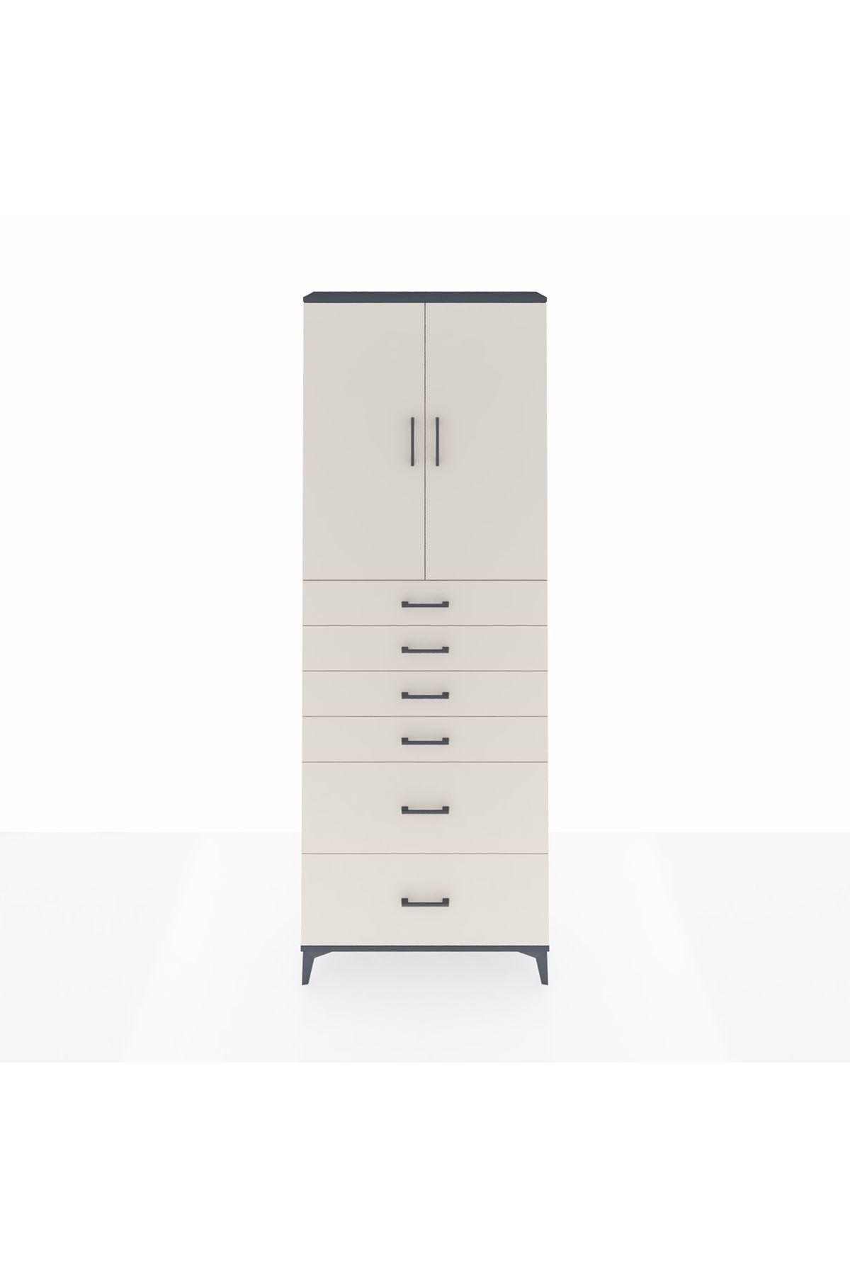 Arges Dolap 3 Raflı 6 Çekmeceli 2 Kapaklı 88x30x243 Antrasit-Aytaşı