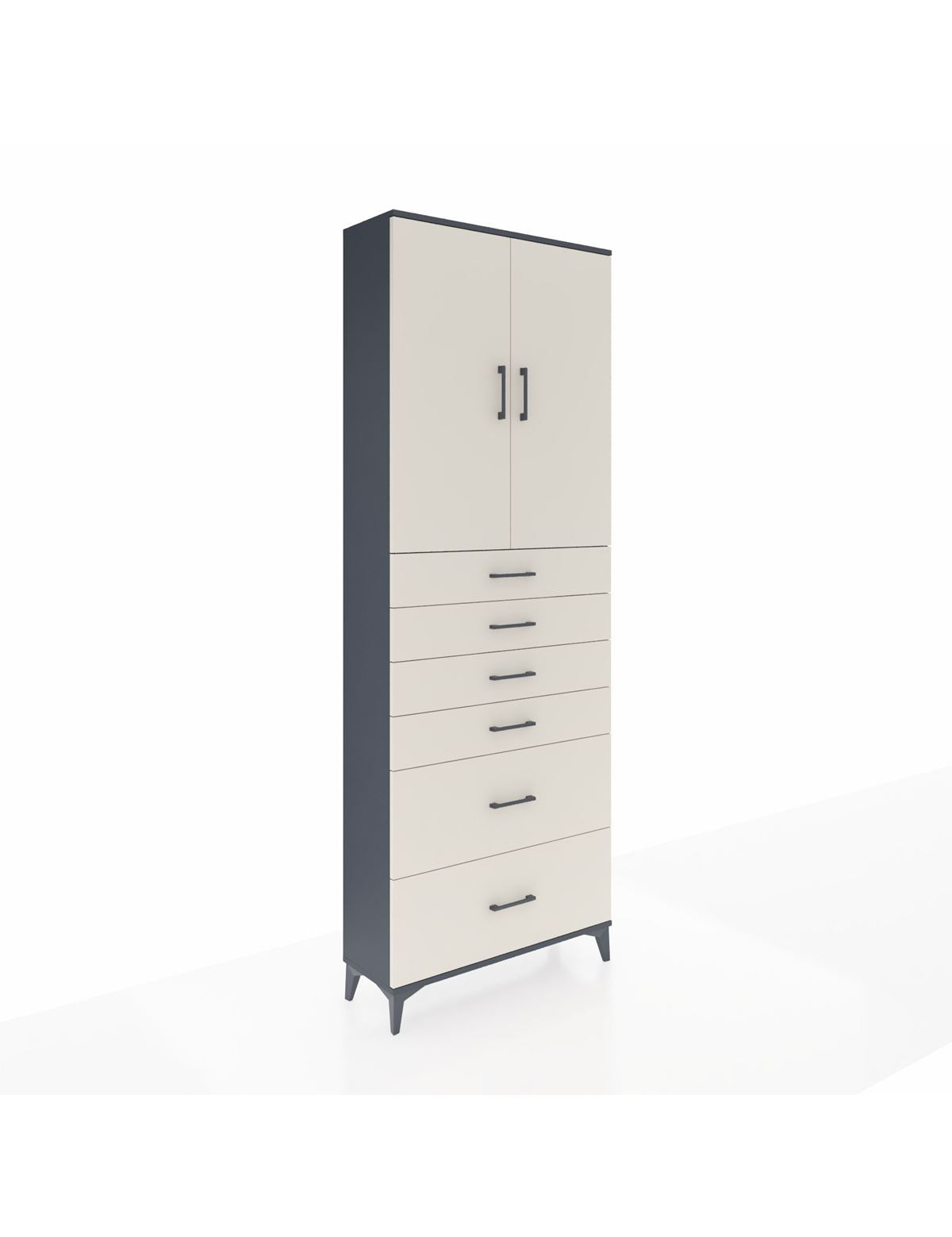 Arges Dolap 3 Raflı 6 Çekmeceli 2 Kapaklı 88x30x243 Antrasit-Aytaşı