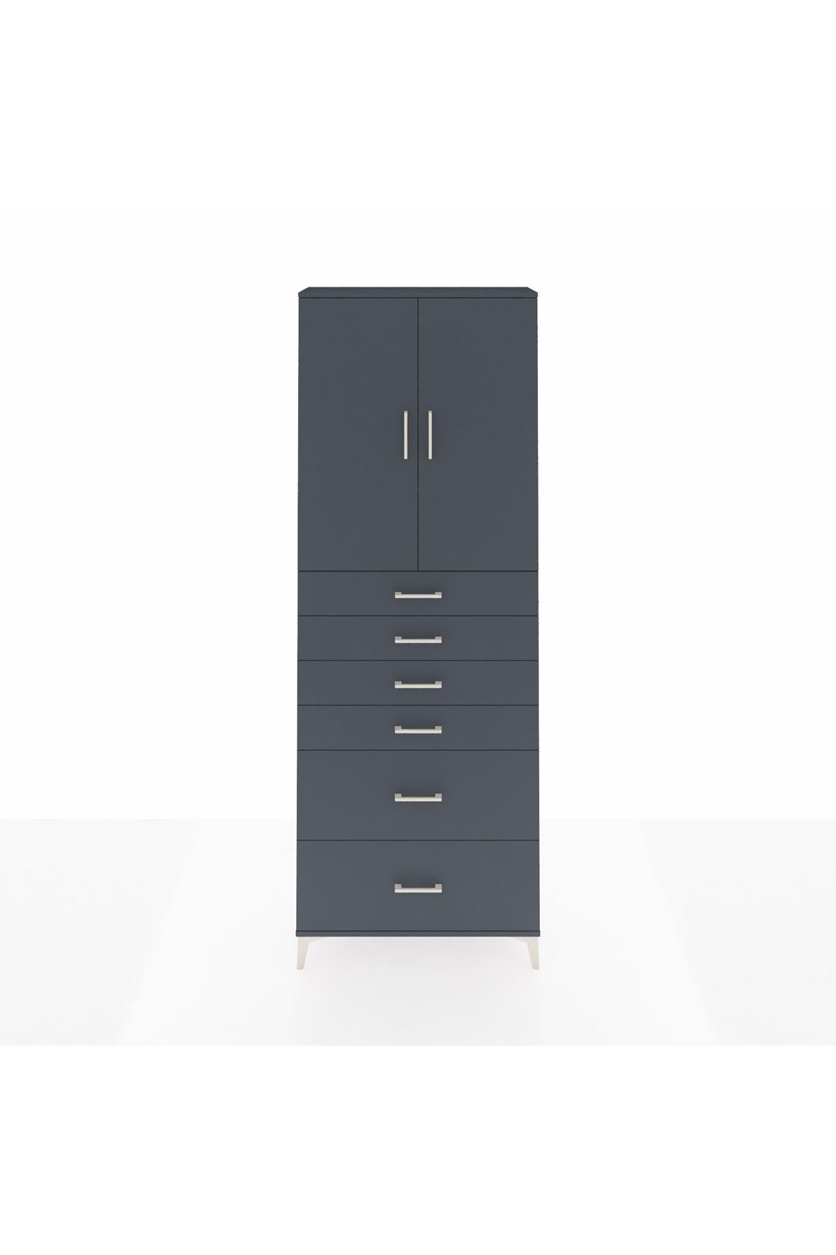 Arges Dolap 3 Raflı 6 Çekmeceli 2 Kapaklı 88x30x243 Antrasit-Antrasit