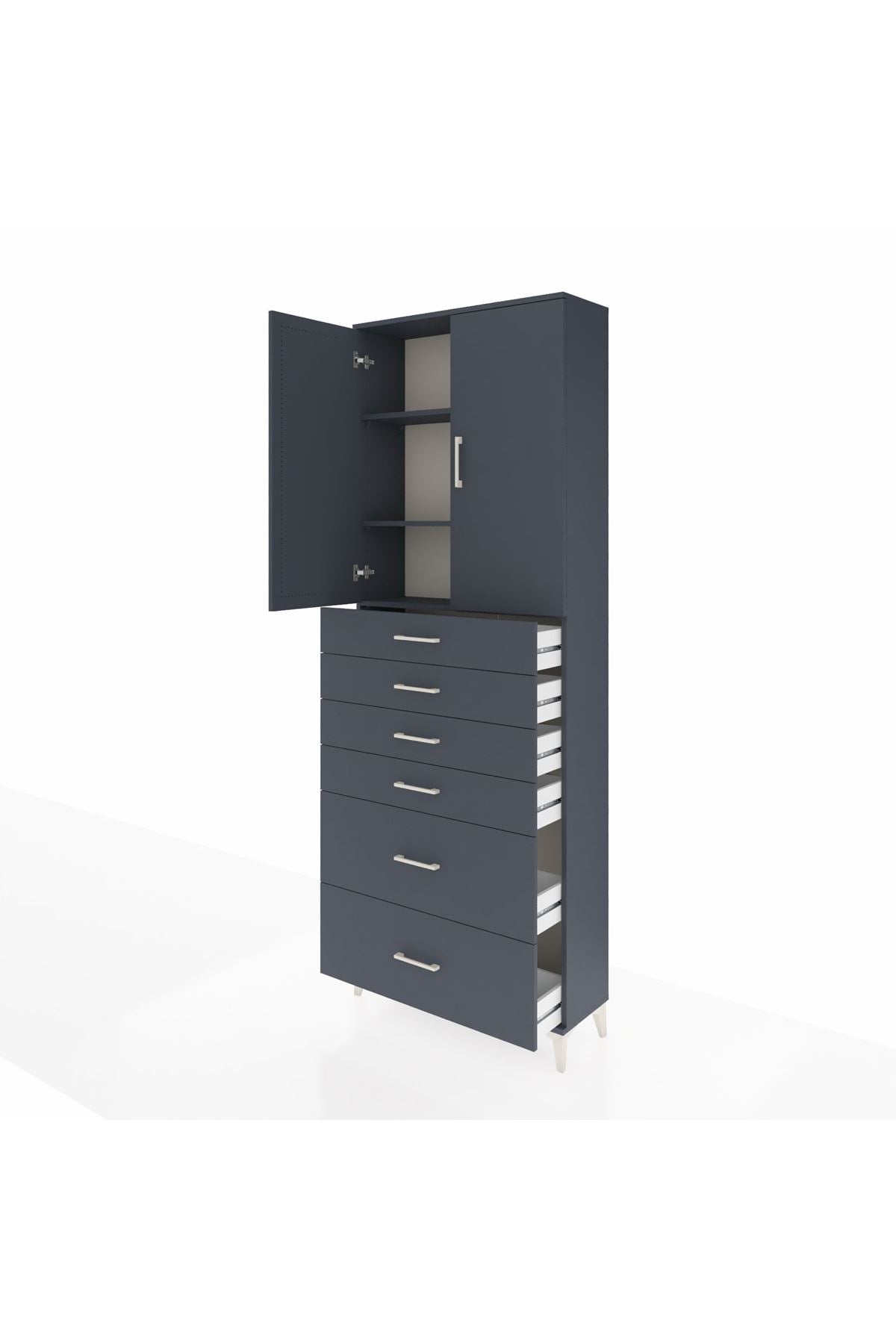 Arges Dolap 3 Raflı 6 Çekmeceli 2 Kapaklı 88x30x243 Antrasit-Antrasit