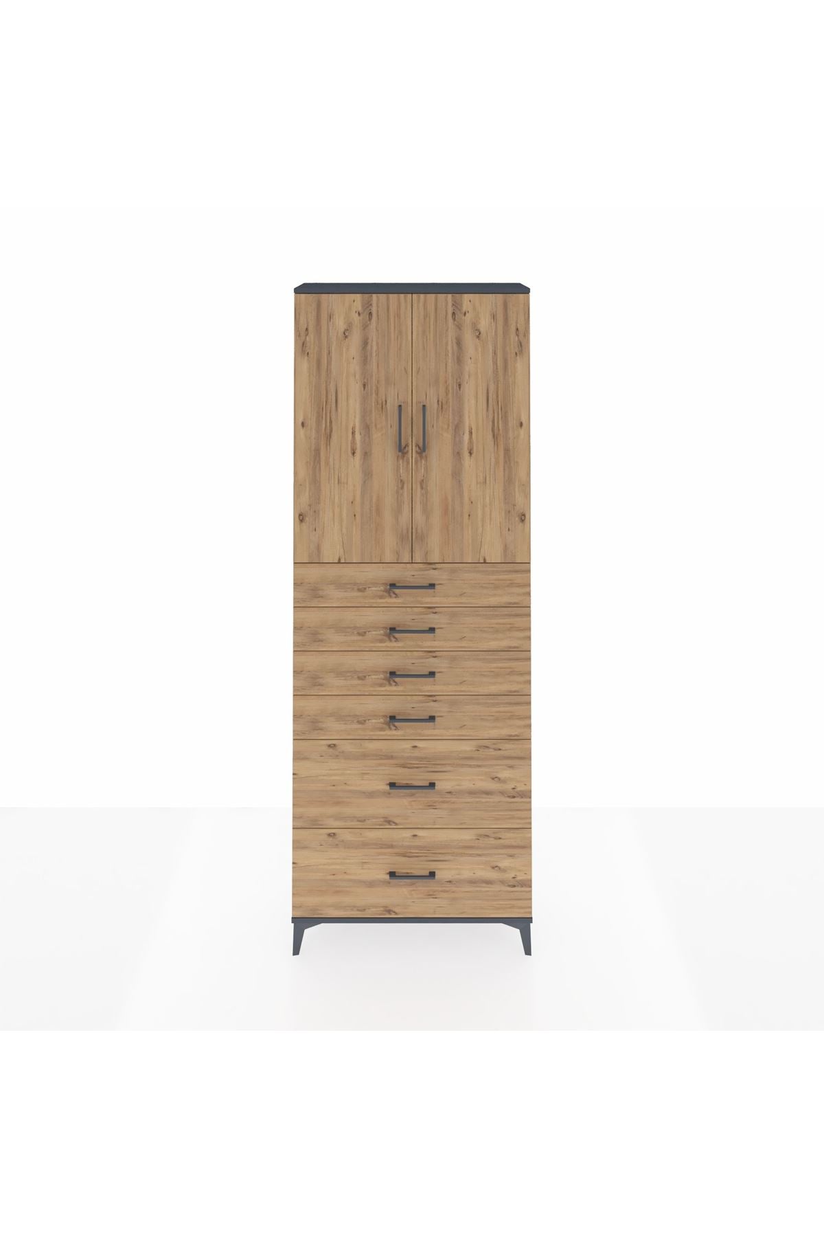 Arges Dolap 3 Raflı 6 Çekmeceli 2 Kapaklı 88x30x243 Antrasit-Çam