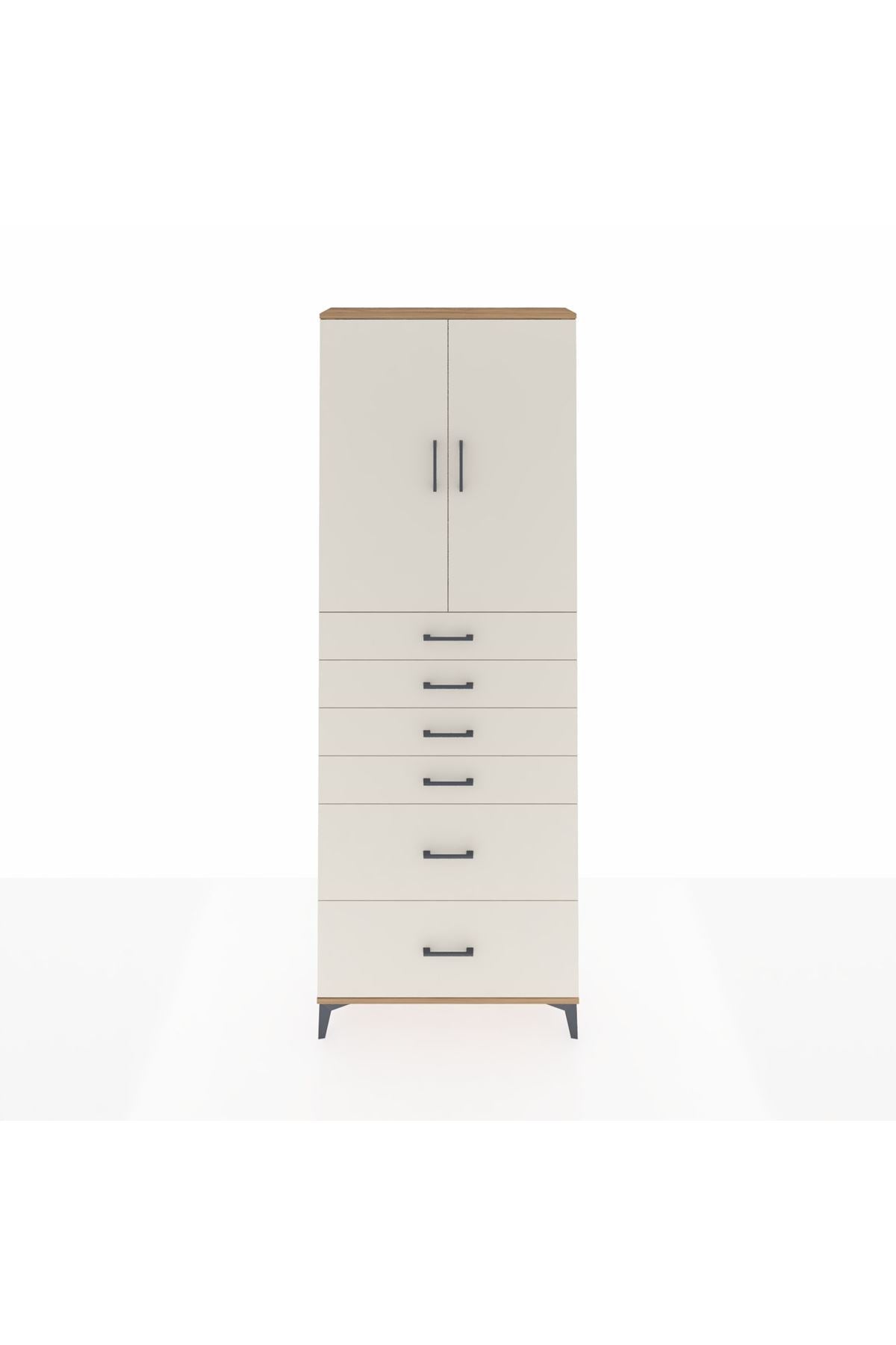 Arges Dolap 3 Raflı 6 Çekmeceli 2 Kapaklı 88x30x243 Çam-Aytaşı