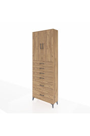 Arges Dolap 3 Raflı 6 Çekmeceli 2 Kapaklı 88x30x243 Çam-Çam