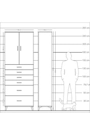 Arges Dolap 3 Raflı 6 Çekmeceli 2 Kapaklı 88x30x243 Çam-Çam