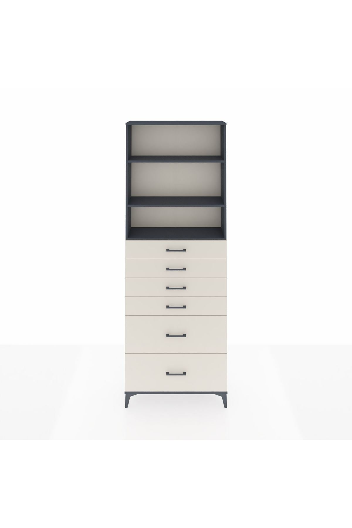 Arges Dolap 3 Raflı 6 Çekmeceli 88x30x243 Antrasit-Aytaşı