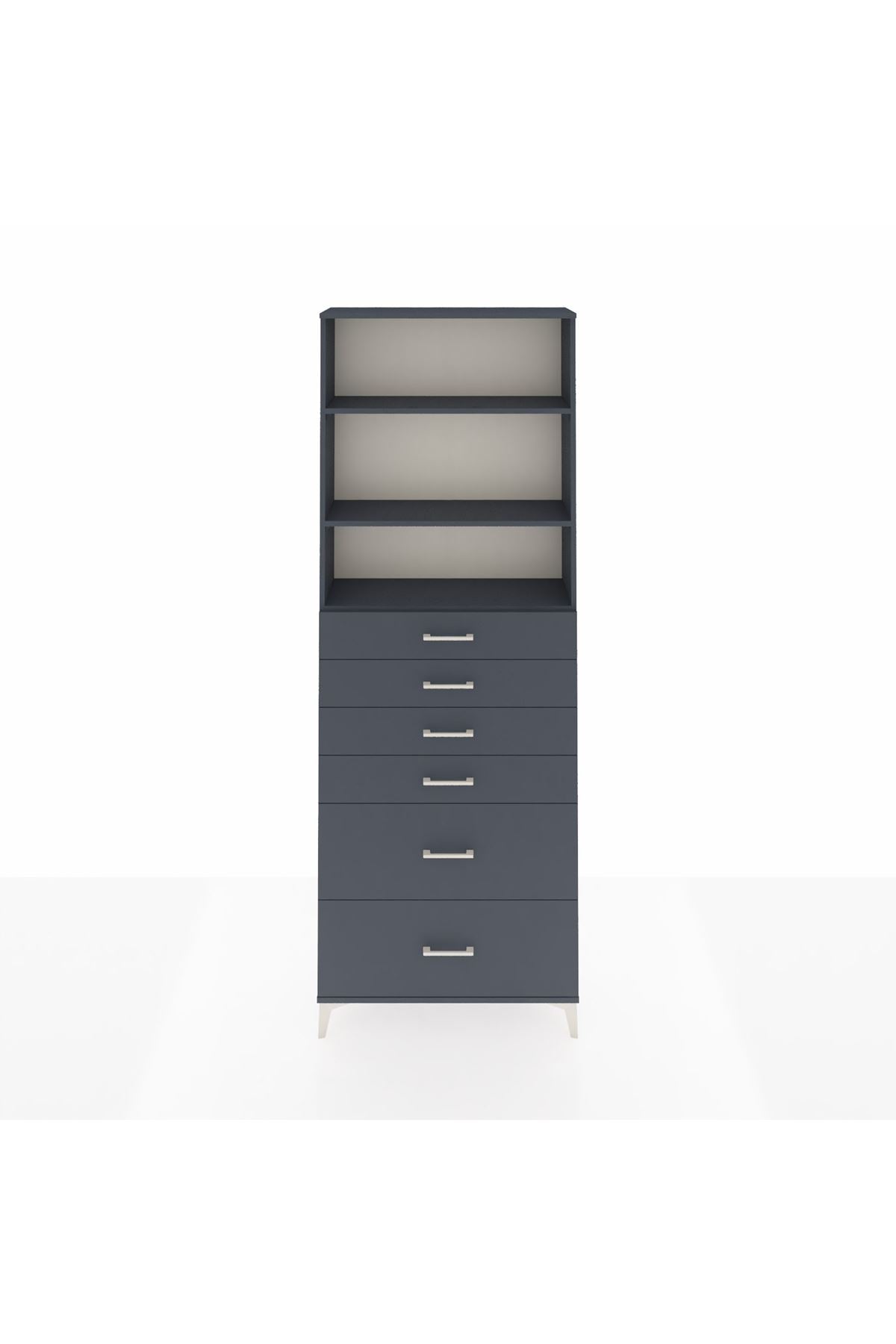 Arges Dolap 3 Raflı 6 Çekmeceli 88x30x243 Antrasit-Antrasit