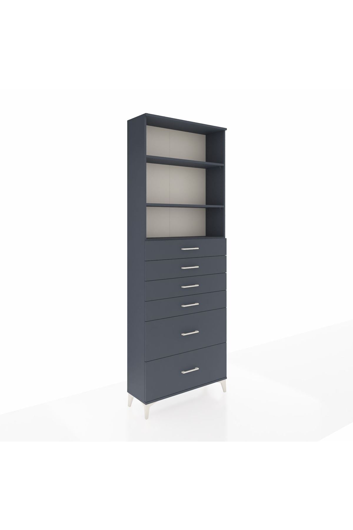 Arges Dolap 3 Raflı 6 Çekmeceli 88x30x243 Antrasit-Antrasit