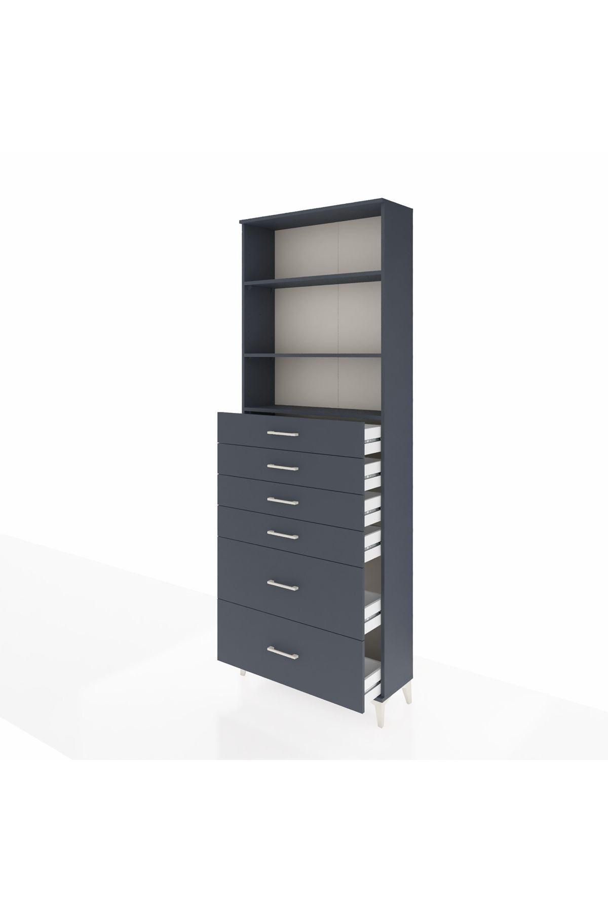 Arges Dolap 3 Raflı 6 Çekmeceli 88x30x243 Antrasit-Antrasit