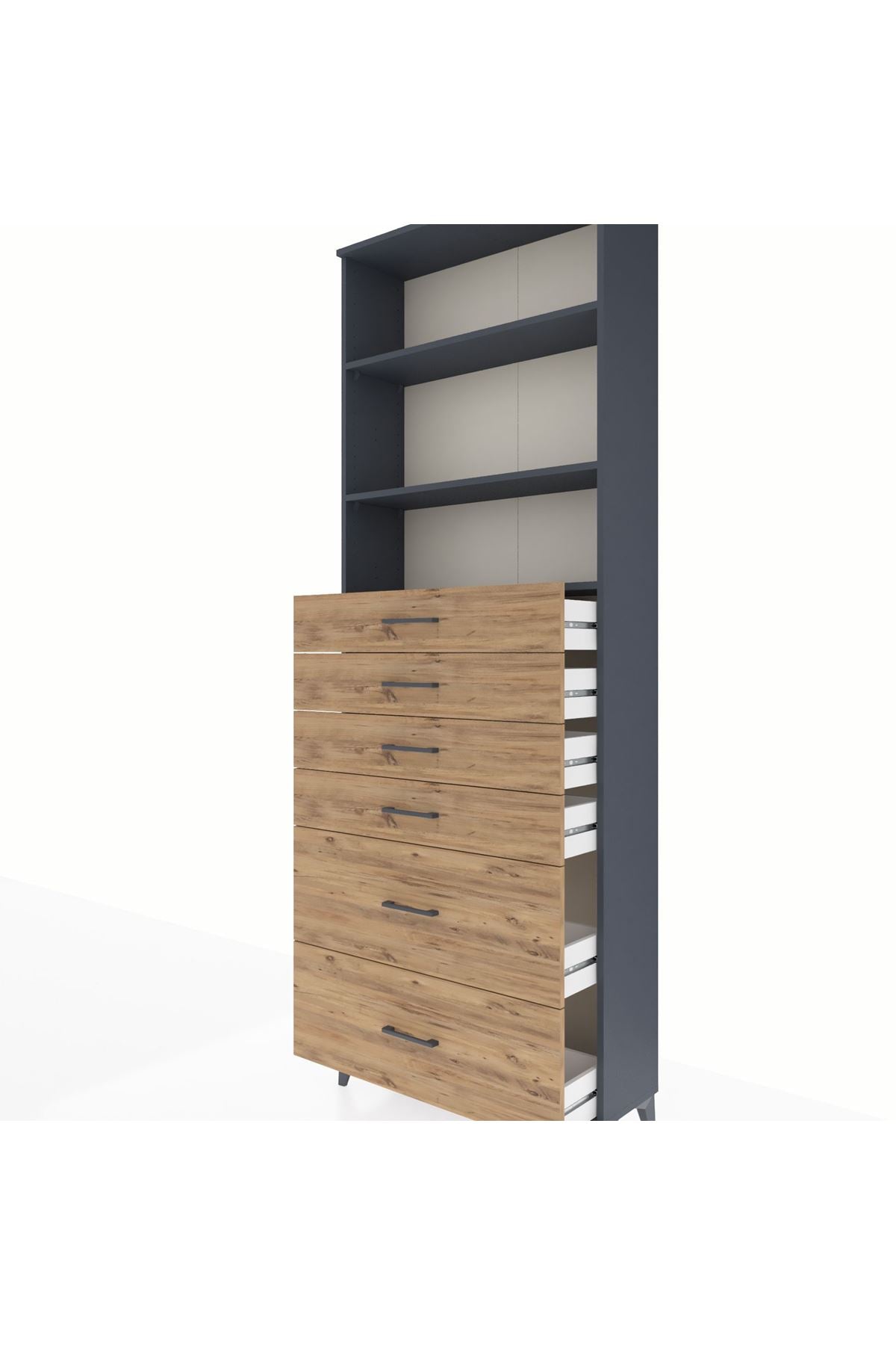 Arges Dolap 3 Raflı 6 Çekmeceli 88x30x243 Antrasit-Çam