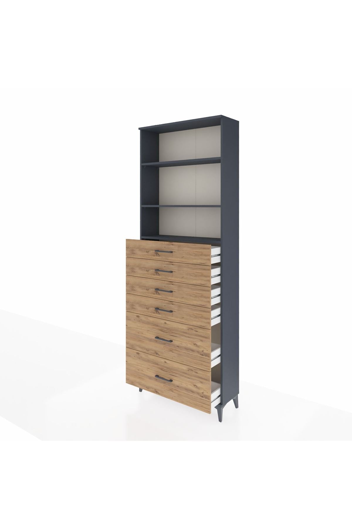 Arges Dolap 3 Raflı 6 Çekmeceli 88x30x243 Antrasit-Çam