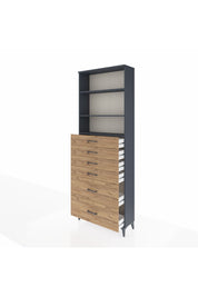 Arges Dolap 3 Raflı 6 Çekmeceli 88x30x243 Antrasit-Çam