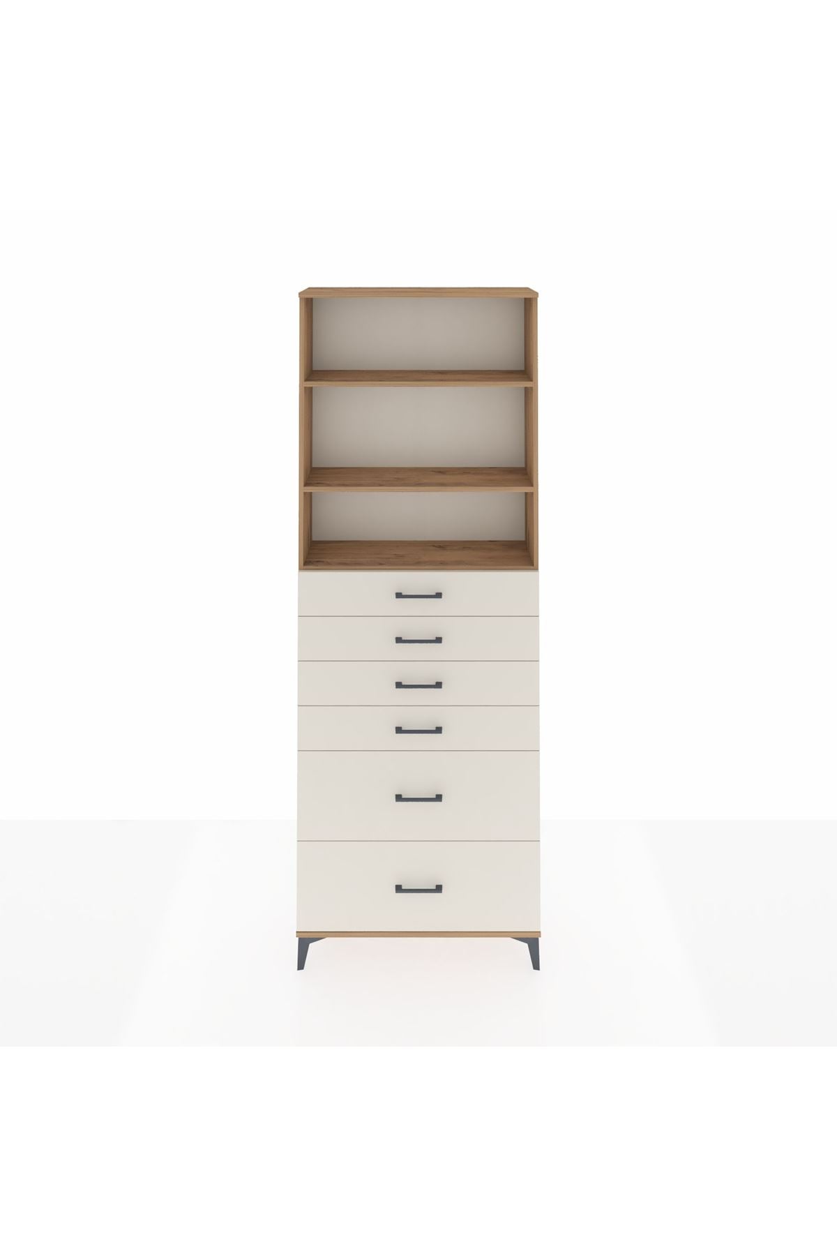 Arges Dolap 3 Raflı 6 Çekmeceli 88x30x243 Çam-Aytaşı