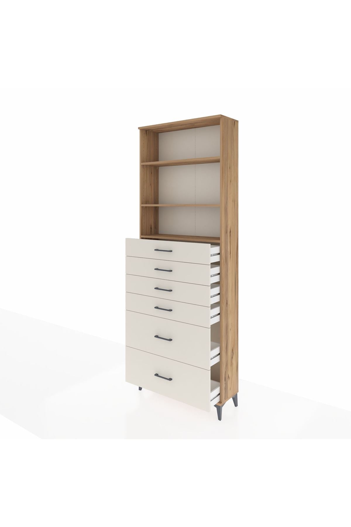 Arges Dolap 3 Raflı 6 Çekmeceli 88x30x243 Çam-Aytaşı