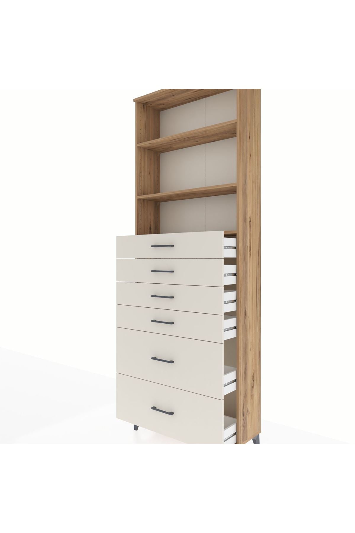 Arges Dolap 3 Raflı 6 Çekmeceli 88x30x243 Çam-Aytaşı