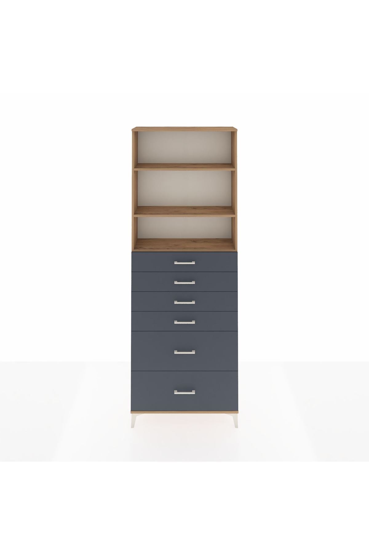 Arges Dolap 3 Raflı 6 Çekmeceli 88x30x243 Çam-Antrasit