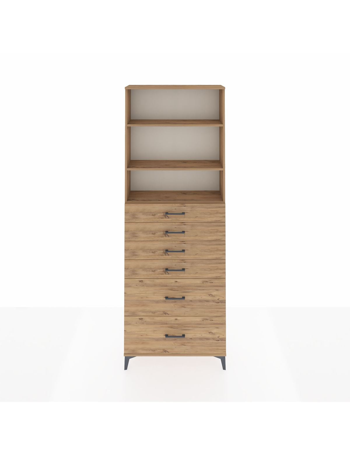 Arges Dolap 3 Raflı 6 Çekmeceli 88x30x243 Çam-Çam