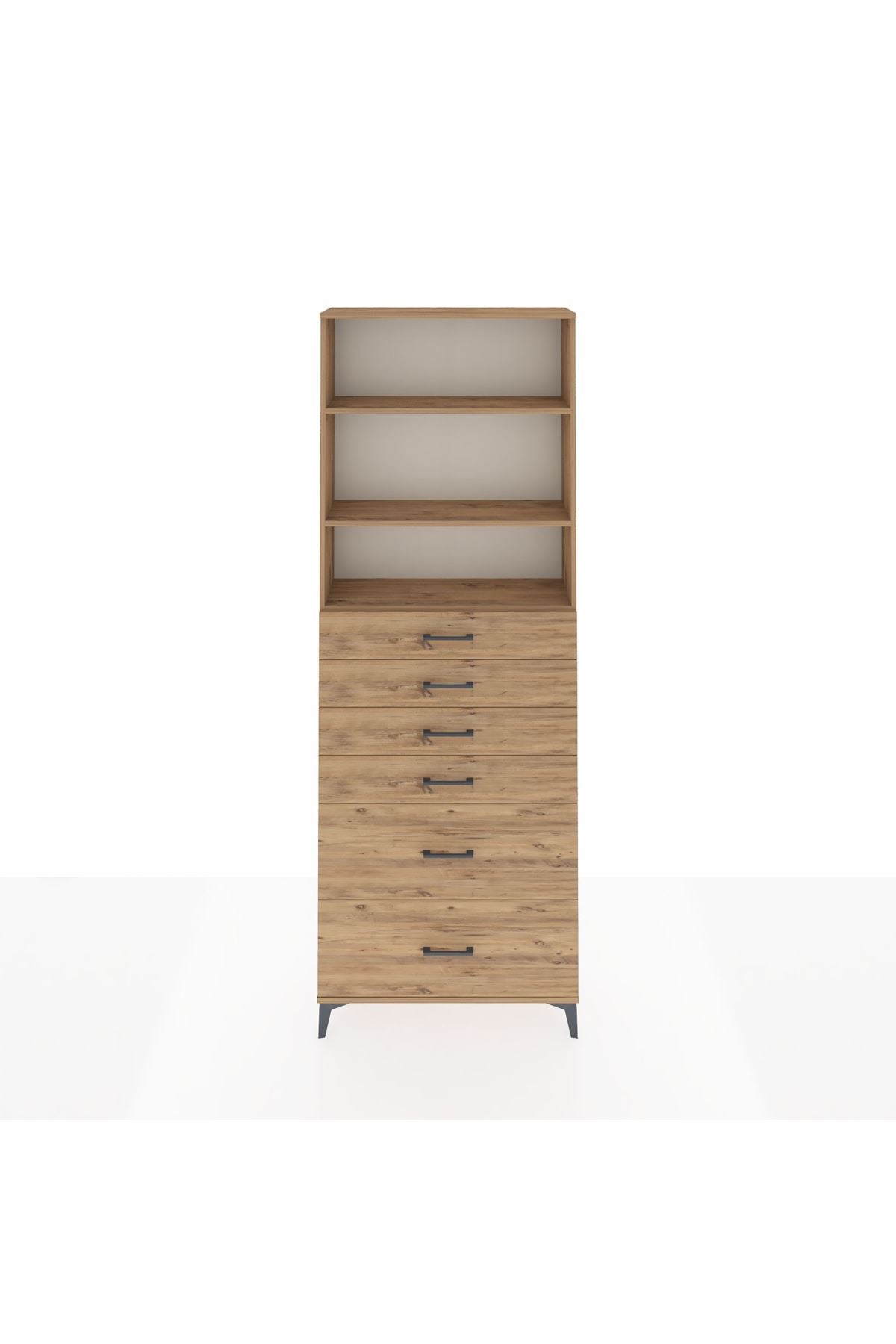 Arges Dolap 3 Raflı 6 Çekmeceli 88x30x243 Çam-Çam