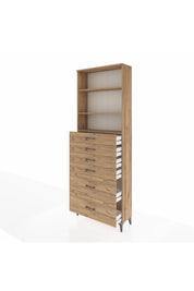 Arges Dolap 3 Raflı 6 Çekmeceli 88x30x243 Çam-Çam