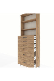 Arges Dolap 3 Raflı 6 Çekmeceli 88x30x243 Çam-Çam