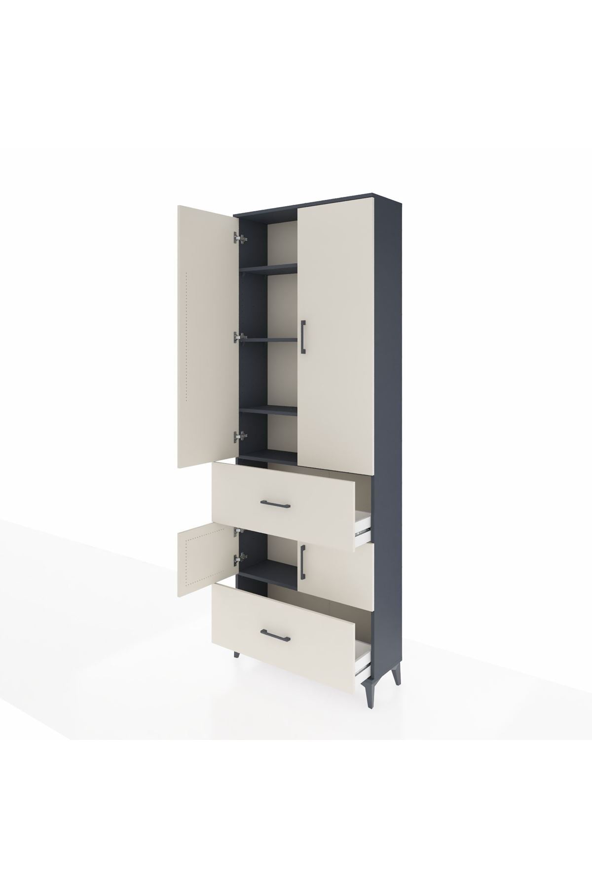 Arges Dolap 5 Raflı 2 Çekmeceli 4 Kapaklı 88x30x243 Antrasit-Aytaşı