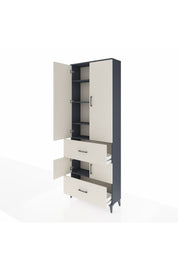 Arges Dolap 5 Raflı 2 Çekmeceli 4 Kapaklı 88x30x243 Antrasit-Aytaşı