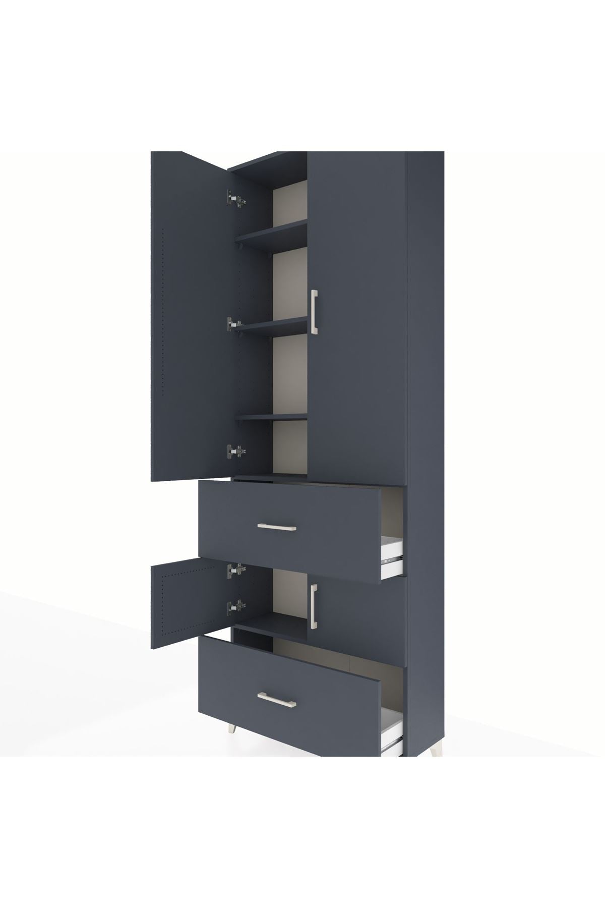Arges Dolap 5 Raflı 2 Çekmeceli 4 Kapaklı 88x30x243 Antrasit-Antrasit