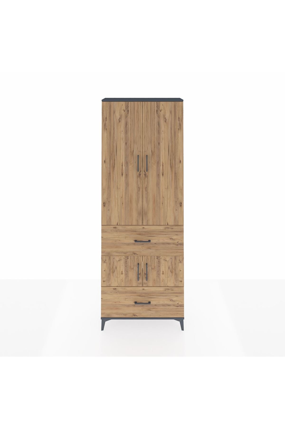 Arges Dolap 5 Raflı 2 Çekmeceli 4 Kapaklı 88x30x243 Antrasit-Çam