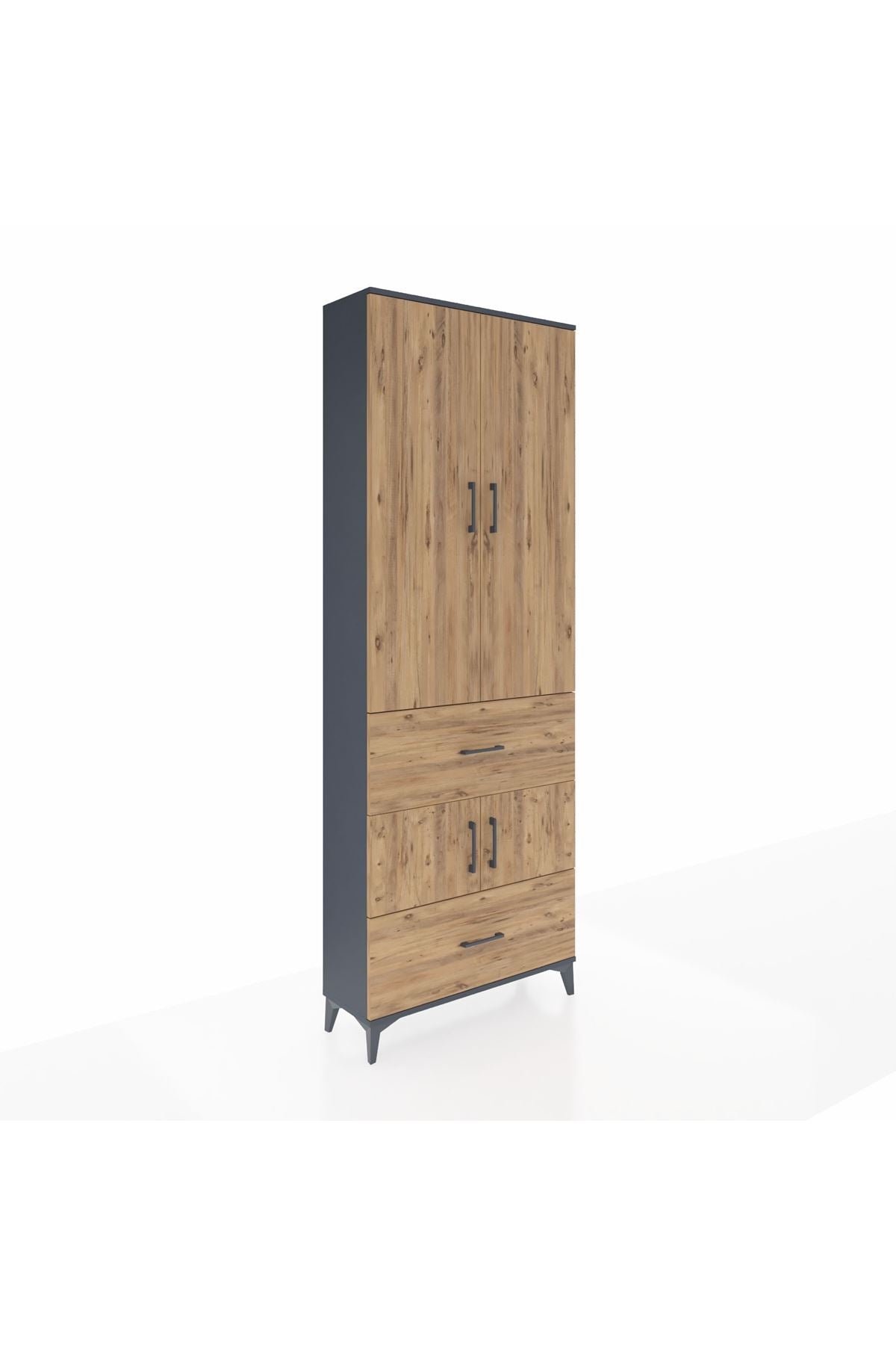 Arges Dolap 5 Raflı 2 Çekmeceli 4 Kapaklı 88x30x243 Antrasit-Çam