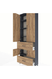 Arges Dolap 5 Raflı 2 Çekmeceli 4 Kapaklı 88x30x243 Antrasit-Çam