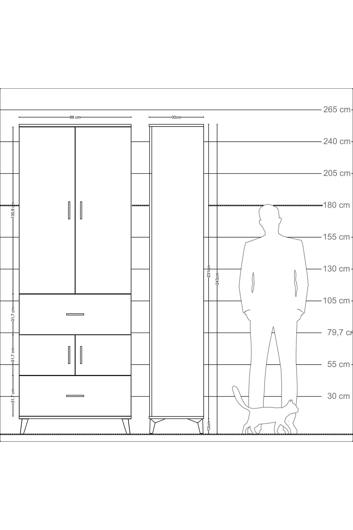 Arges Dolap 5 Raflı 2 Çekmeceli 4 Kapaklı 88x30x243 Antrasit-Çam