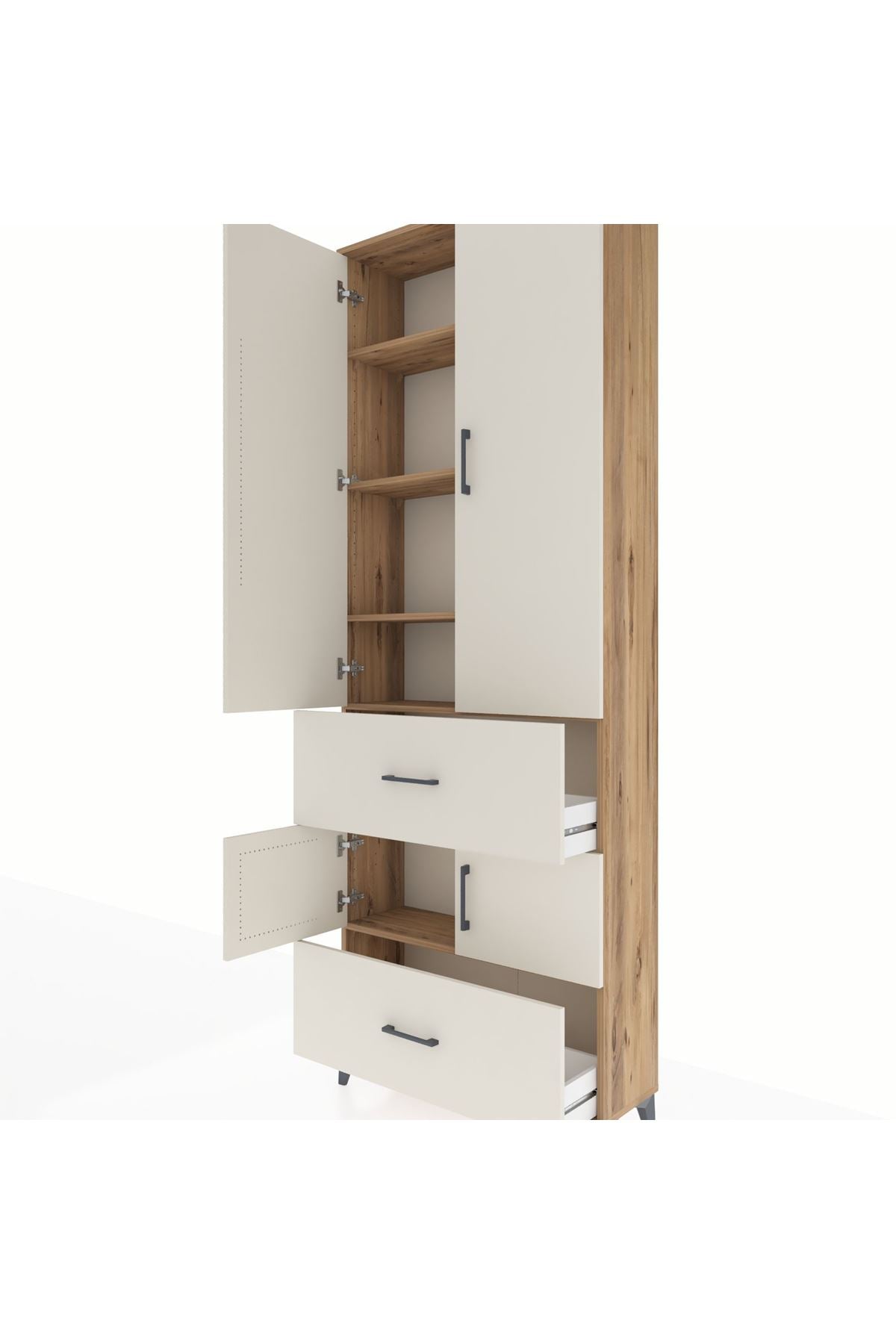 Arges Dolap 5 Raflı 2 Çekmeceli 4 Kapaklı 88x30x243 Çam-Aytaşı