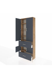 Arges Dolap 5 Raflı 2 Çekmeceli 4 Kapaklı 88x30x243 Çam-Antrasit