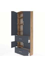 Arges Dolap 5 Raflı 2 Çekmeceli 4 Kapaklı 88x30x243 Çam-Antrasit