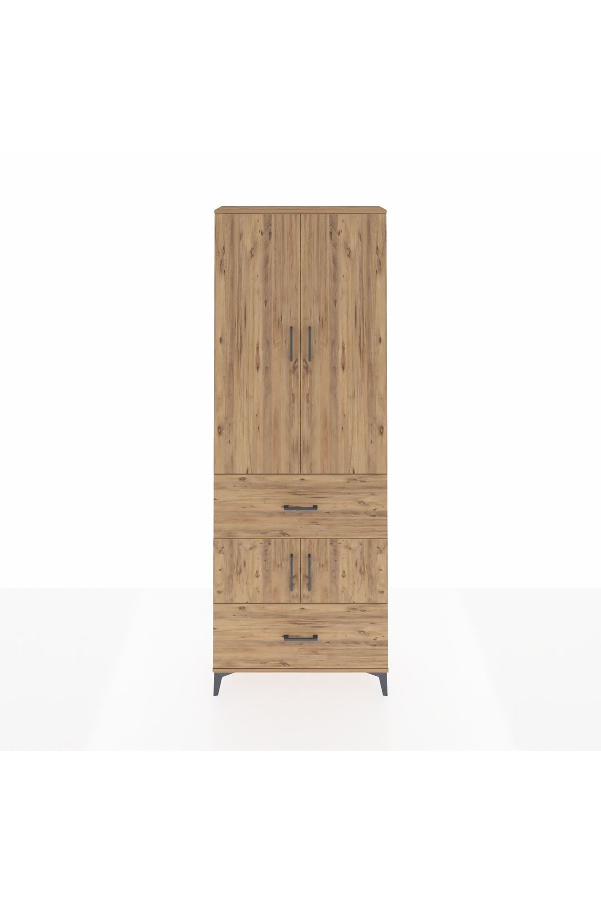 Arges Dolap 5 Raflı 2 Çekmeceli 4 Kapaklı 88x30x243 Çam-Çam