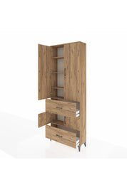 Arges Dolap 5 Raflı 2 Çekmeceli 4 Kapaklı 88x30x243 Çam-Çam