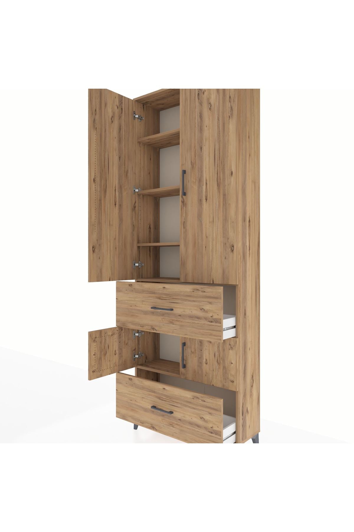 Arges Dolap 5 Raflı 2 Çekmeceli 4 Kapaklı 88x30x243 Çam-Çam