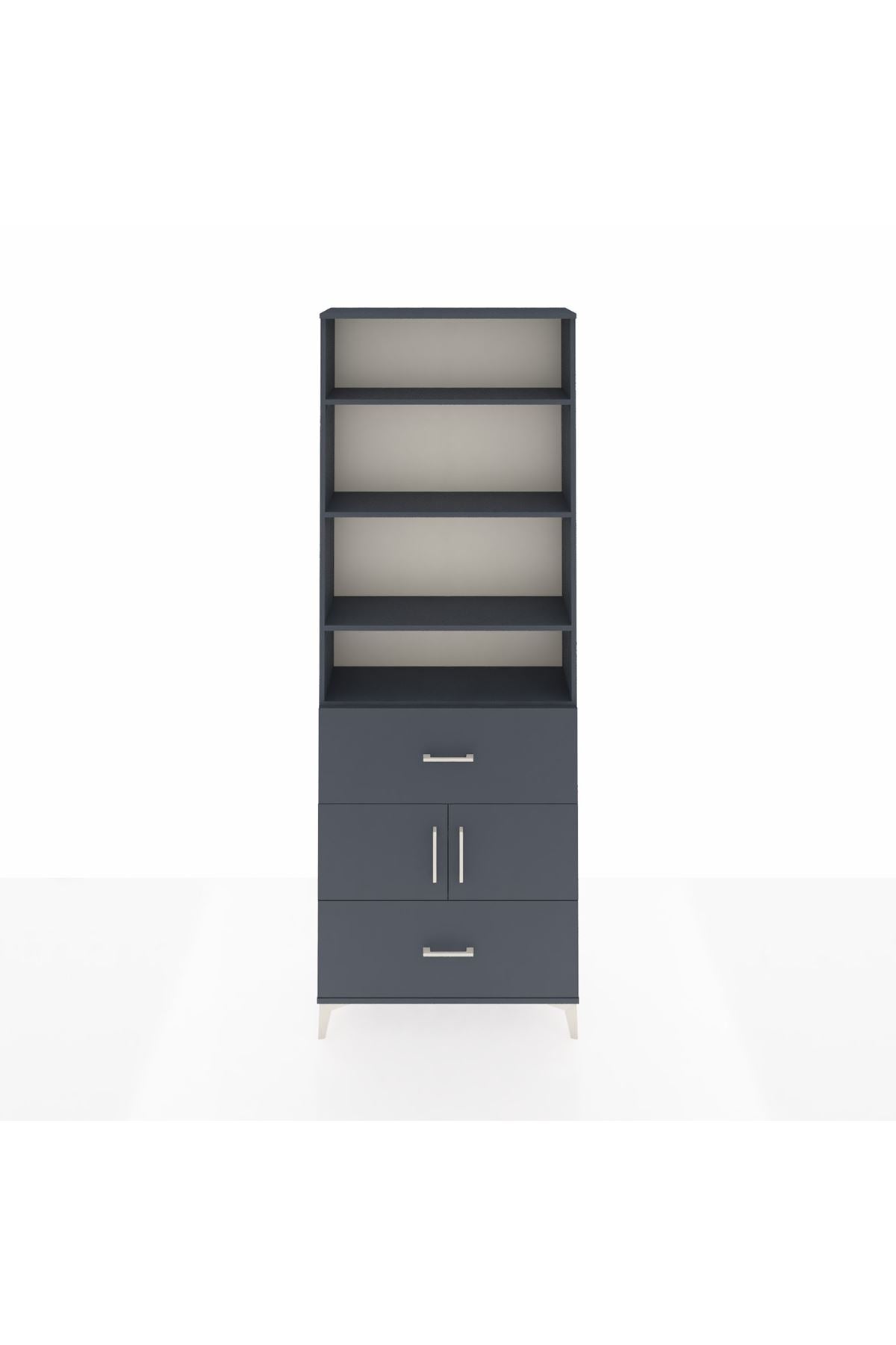 Arges Dolap 5 Raflı 2 Çekmeceli 2 Kapaklı 88x30x243 Antrasit-Antrasit