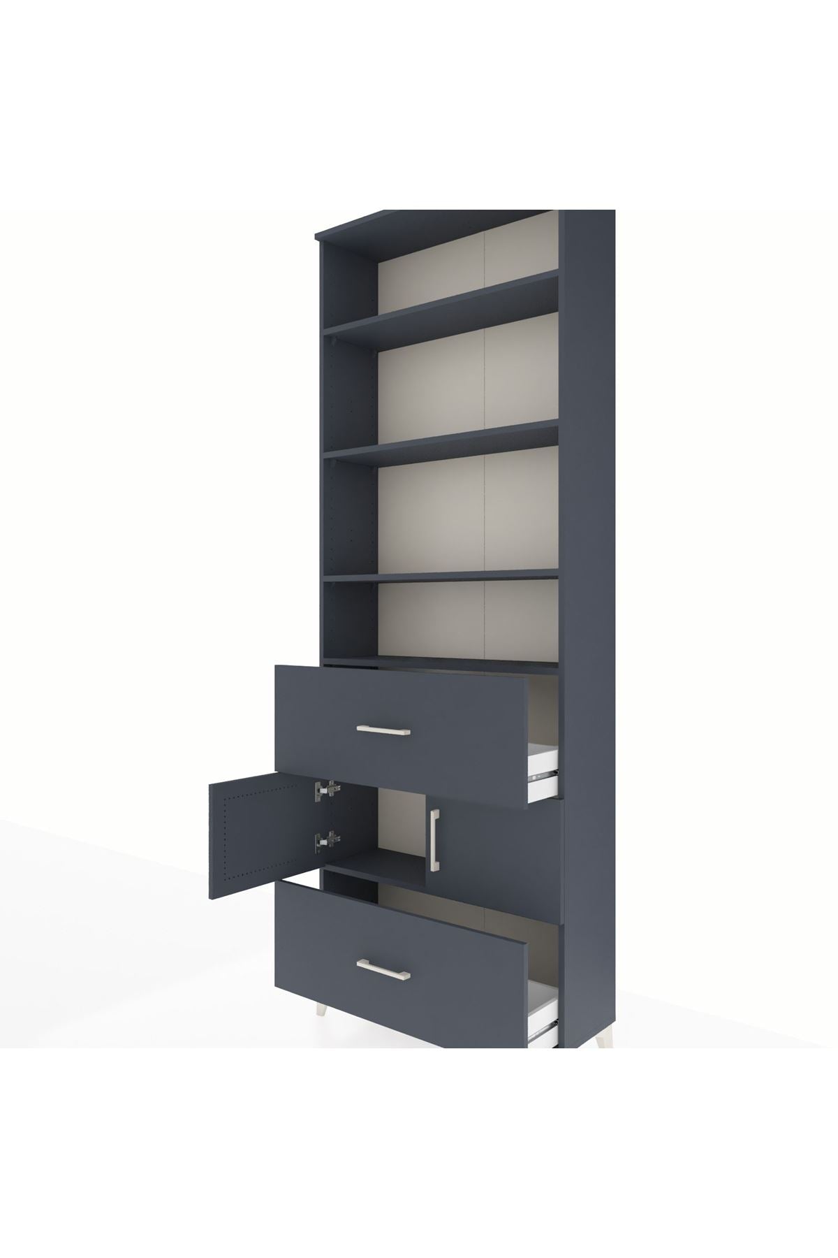 Arges Dolap 5 Raflı 2 Çekmeceli 2 Kapaklı 88x30x243 Antrasit-Antrasit