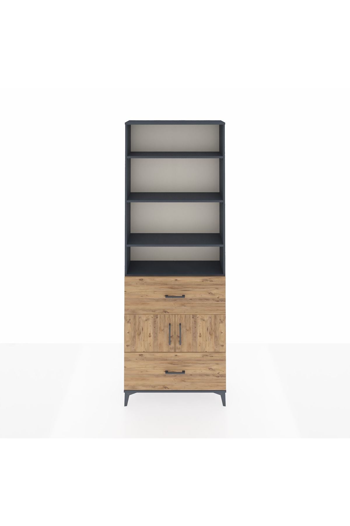 Arges Dolap 5 Raflı 2 Çekmeceli 2 Kapaklı 88x30x243 Antrasit-Çam