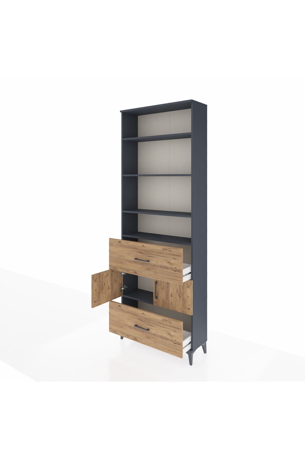 Arges Dolap 5 Raflı 2 Çekmeceli 2 Kapaklı 88x30x243 Antrasit-Çam