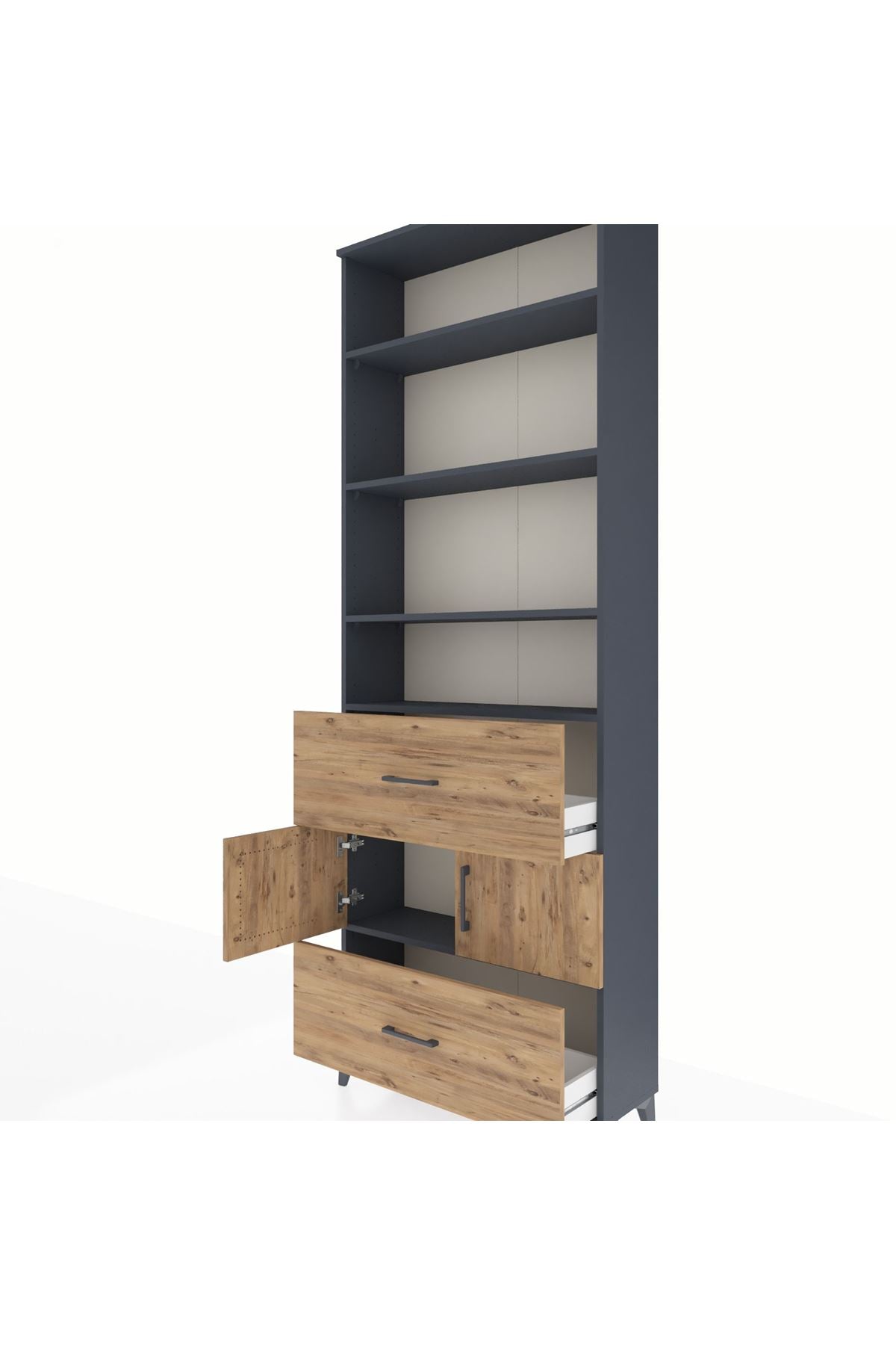 Arges Dolap 5 Raflı 2 Çekmeceli 2 Kapaklı 88x30x243 Antrasit-Çam