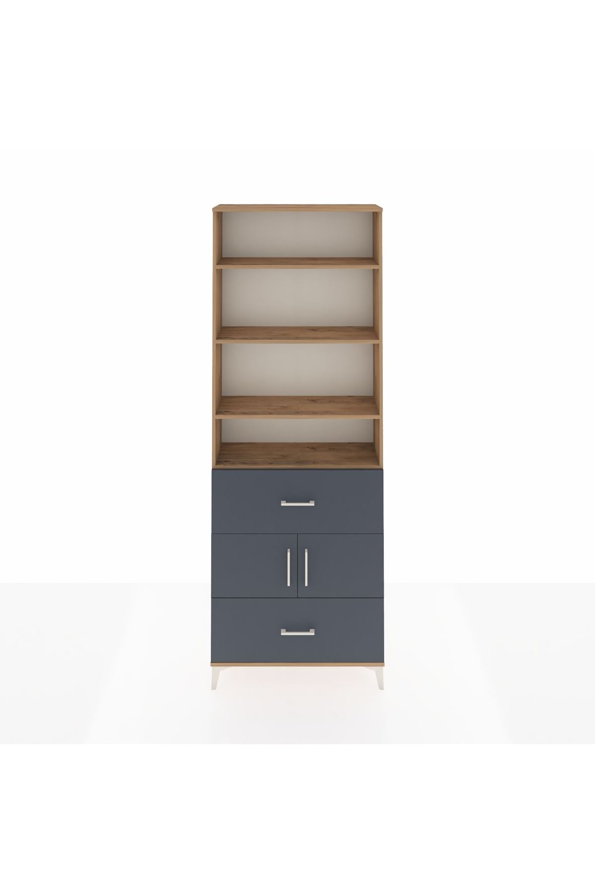 Arges Dolap 5 Raflı 2 Çekmeceli 2 Kapaklı 88x30x243 Çam-Antrasit