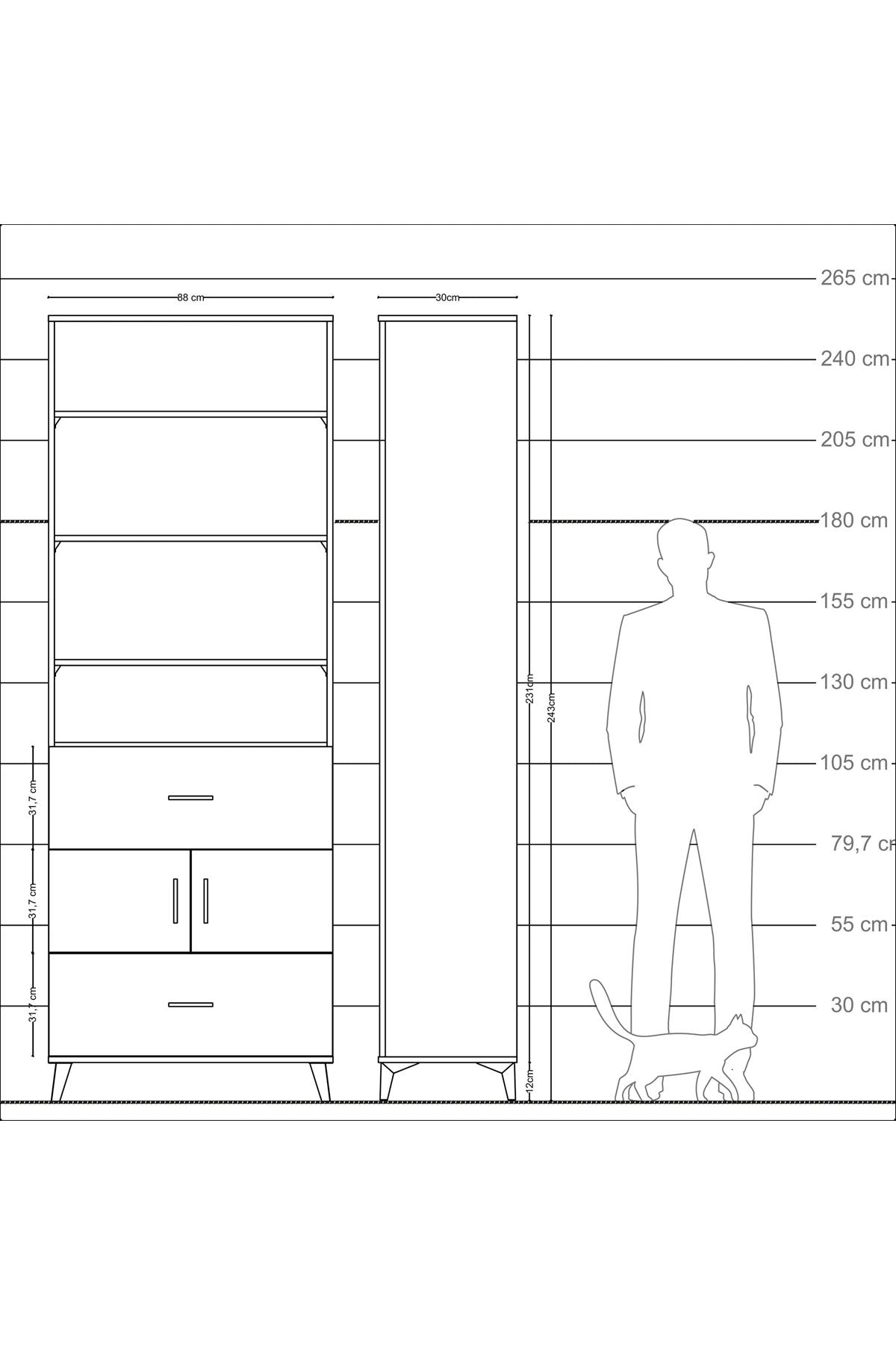 Arges Dolap 5 Raflı 2 Çekmeceli 2 Kapaklı 88x30x243 Çam-Antrasit