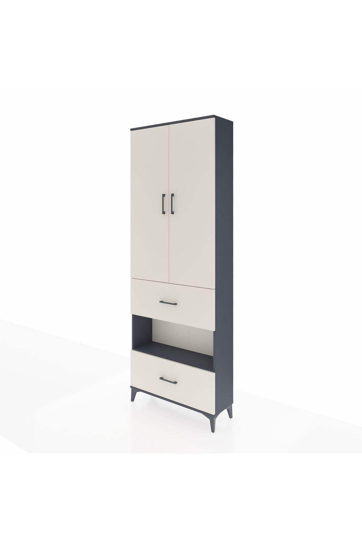 Arges Dolap 5 Raflı 2 Çekmeceli 2 Kapaklı 88x30x243 Antrasit-Aytaşı