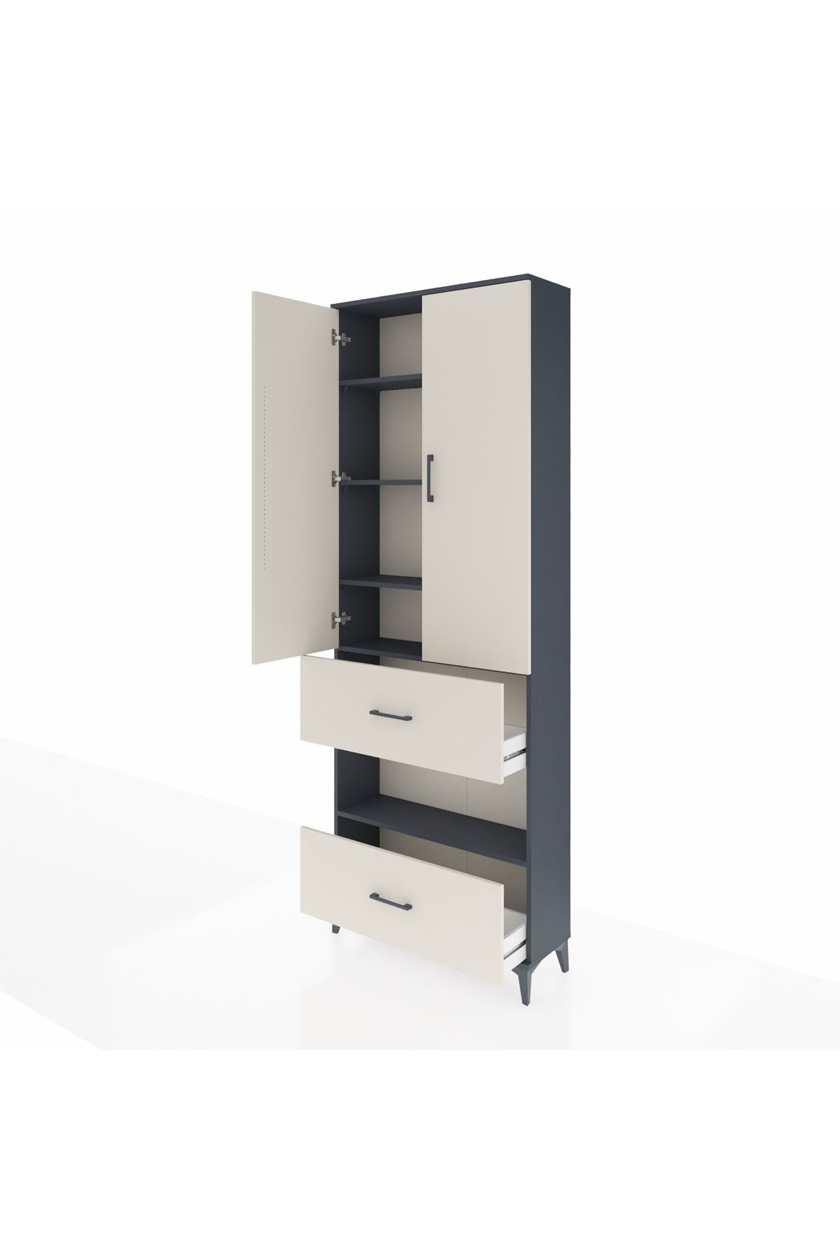 Arges Dolap 5 Raflı 2 Çekmeceli 2 Kapaklı 88x30x243 Antrasit-Aytaşı