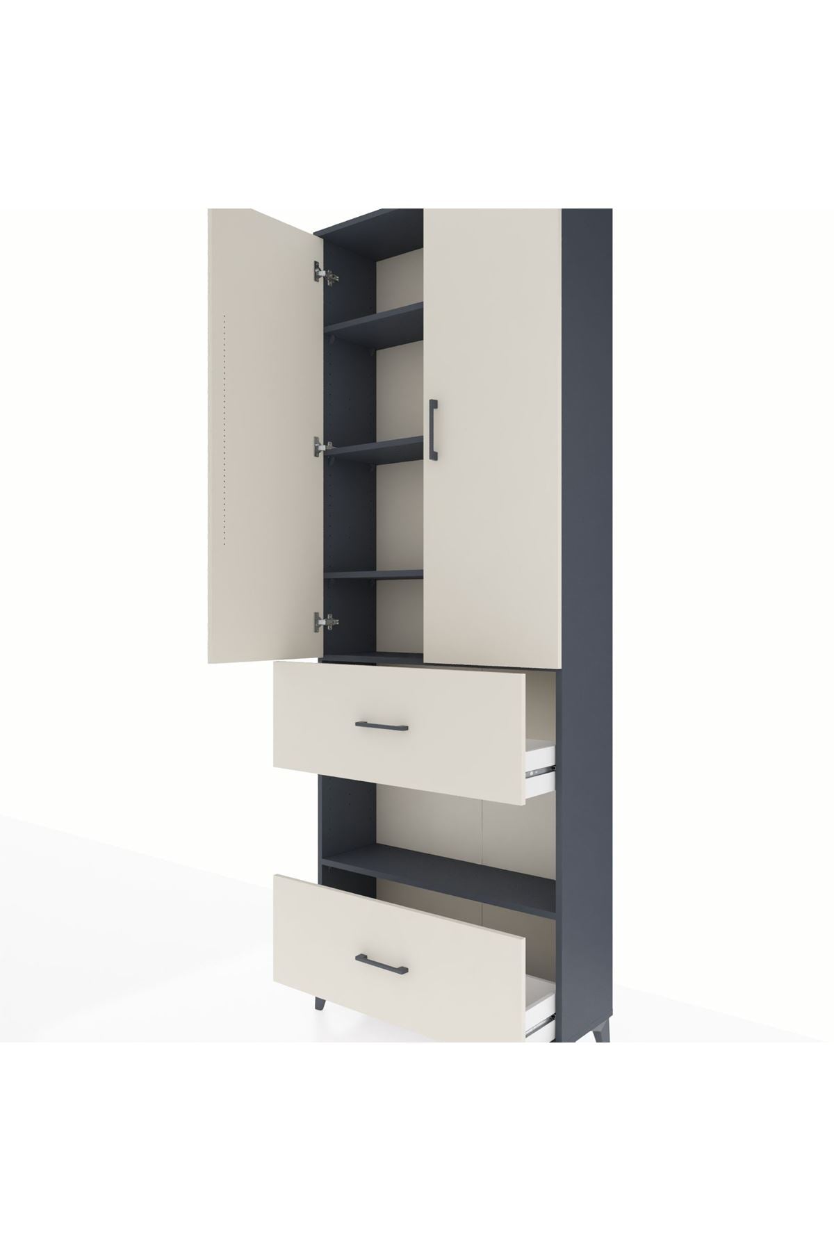 Arges Dolap 5 Raflı 2 Çekmeceli 2 Kapaklı 88x30x243 Antrasit-Aytaşı