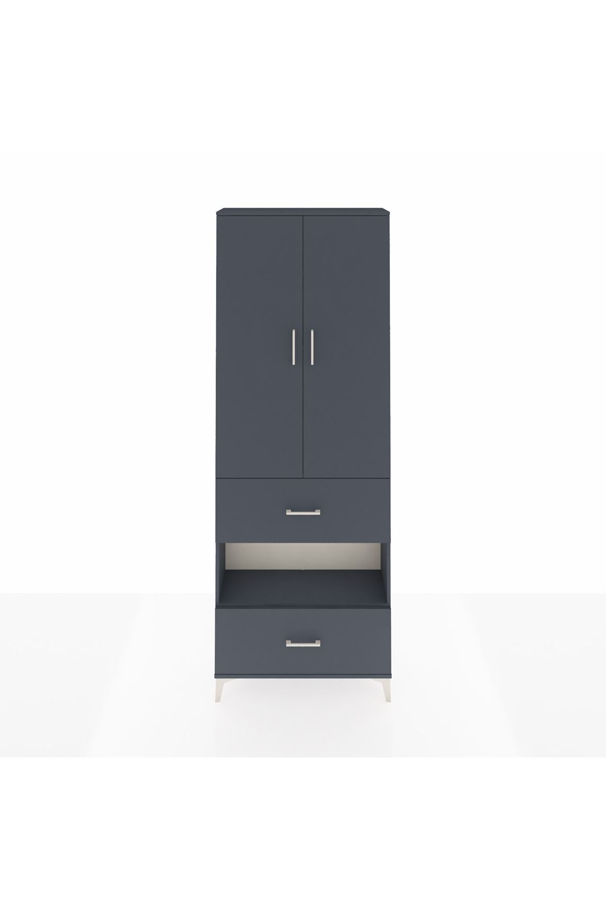 Arges Dolap 5 Raflı 2 Çekmeceli 2 Kapaklı 88x30x243 Antrasit-Antrasit