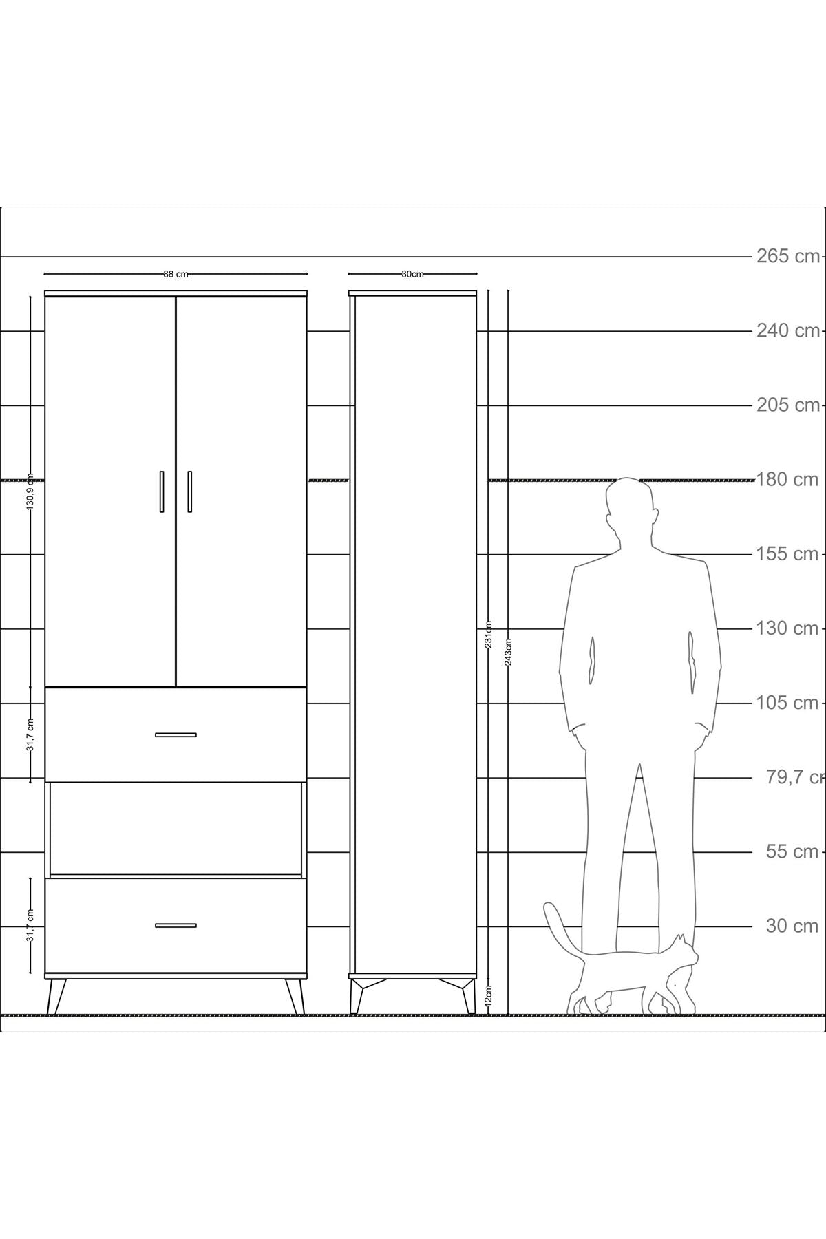 Arges Dolap 5 Raflı 2 Çekmeceli 2 Kapaklı 88x30x243 Antrasit-Aytaşı