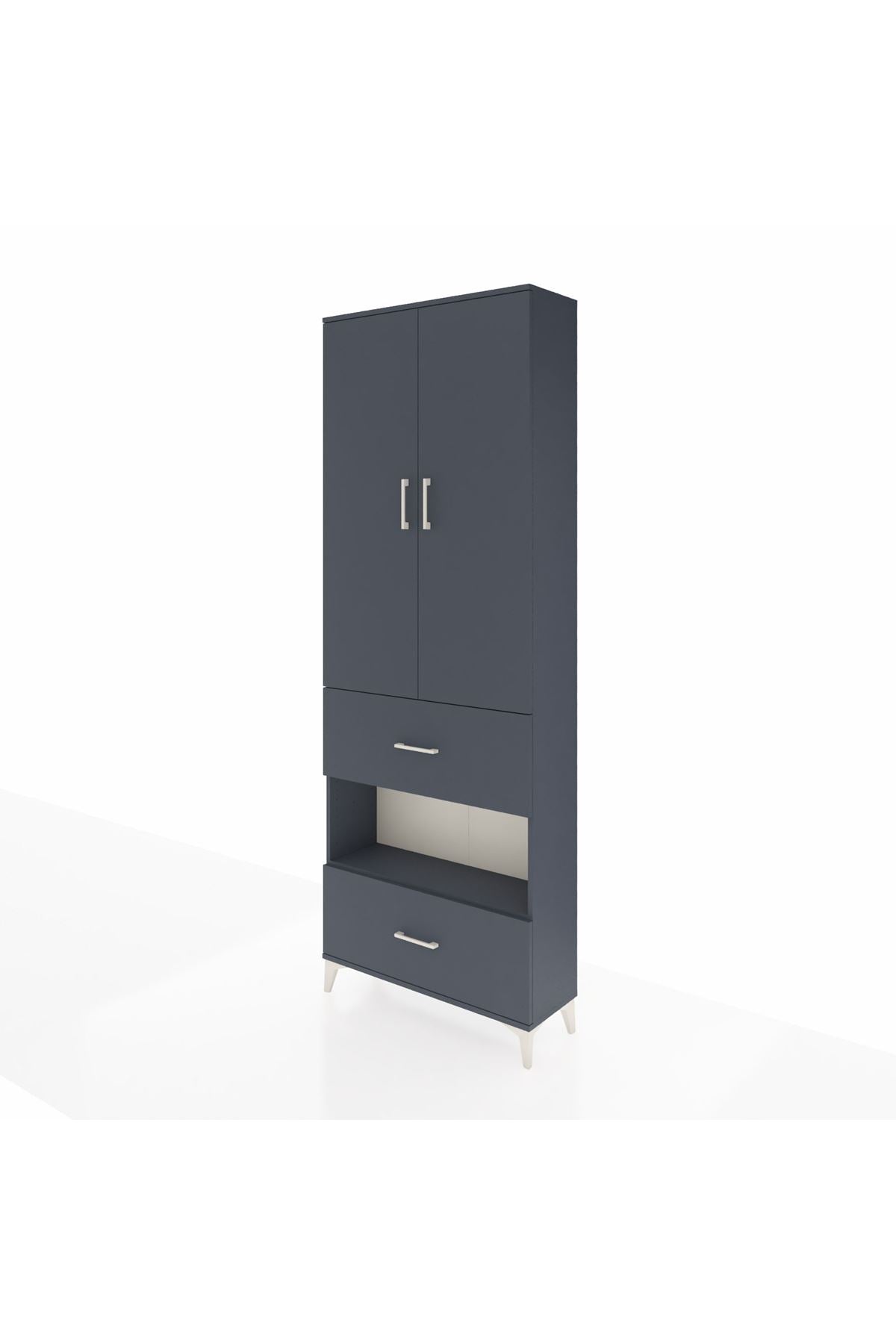 Arges Dolap 5 Raflı 2 Çekmeceli 2 Kapaklı 88x30x243 Antrasit-Antrasit